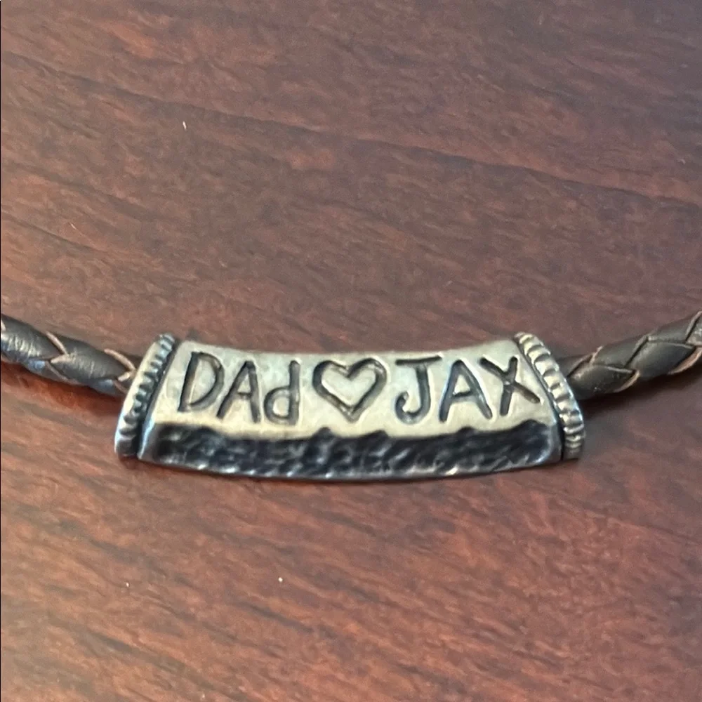 Men’s leather braided bracelet brown with  “Dad❤️JAX” wording engraved
